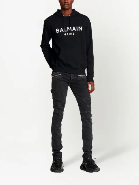 Balmain logo-print hoodie Black YH1JR002BB65