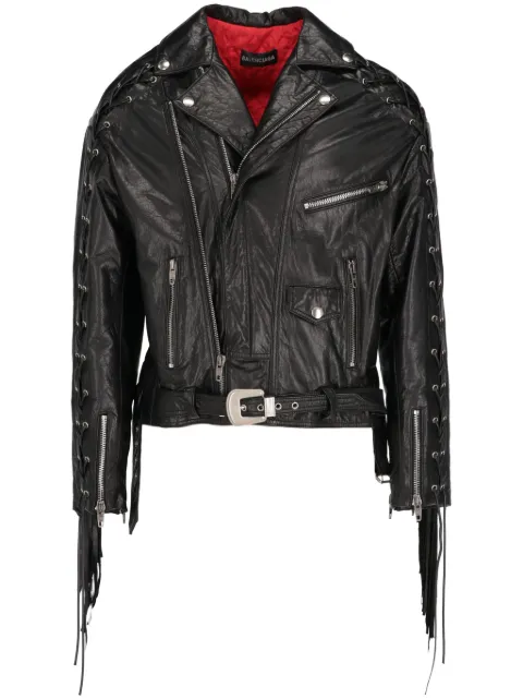 Balenciaga Pre-Owned 2010 fringed biker jacket Black CVBAL3000E