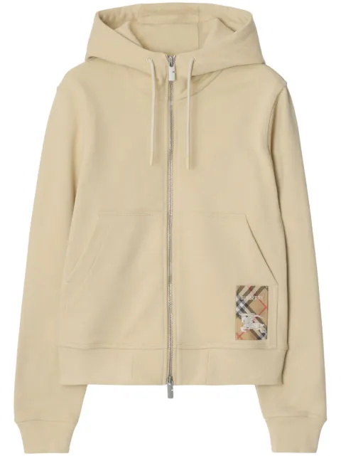 Burberry Check label cotton zip hoodie Neutrals 8103498