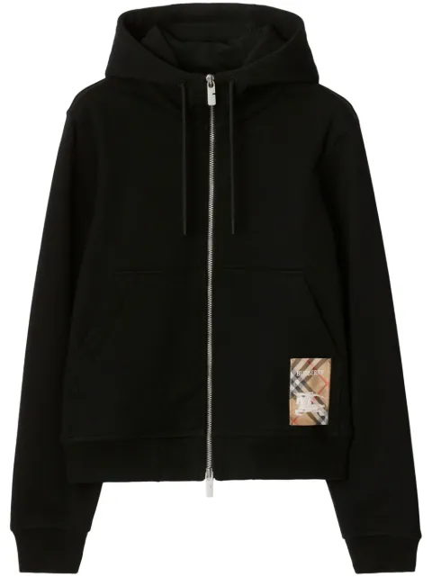 Burberry Check label cotton zip hoodie Black 8101878