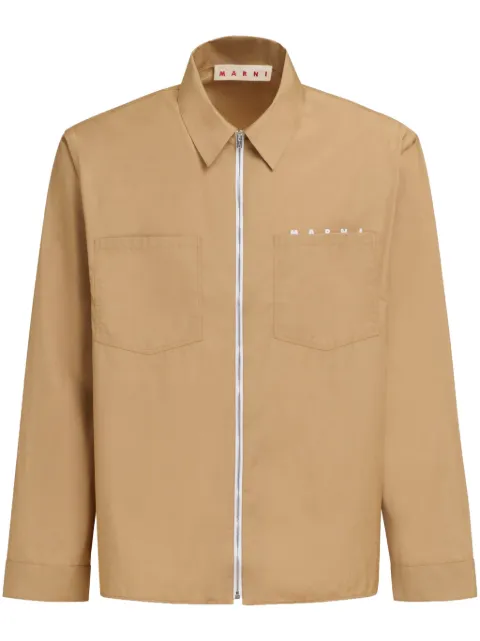 Marni logo-print cotton shirt jacket Neutrals CUMU0297P0USCT88