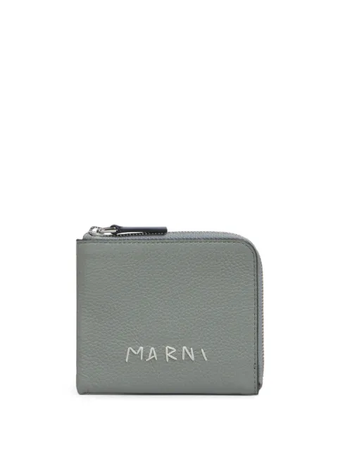 Marni leather zip-around wallet with mending-embroidery Blue PFMI0095Q0P6533