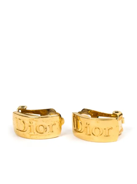 Christian Dior Pre-Owned 1990 logo-engraved clip-on earrings Gold 15015760