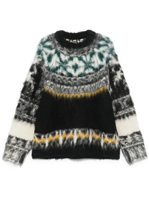 sacai pattern intarsia-knit hoodie Black 2403515M
