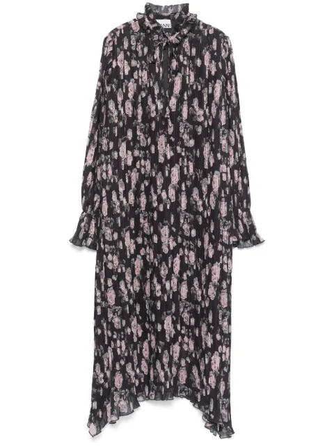 GANNI flora-printed georgette dress Black F9551