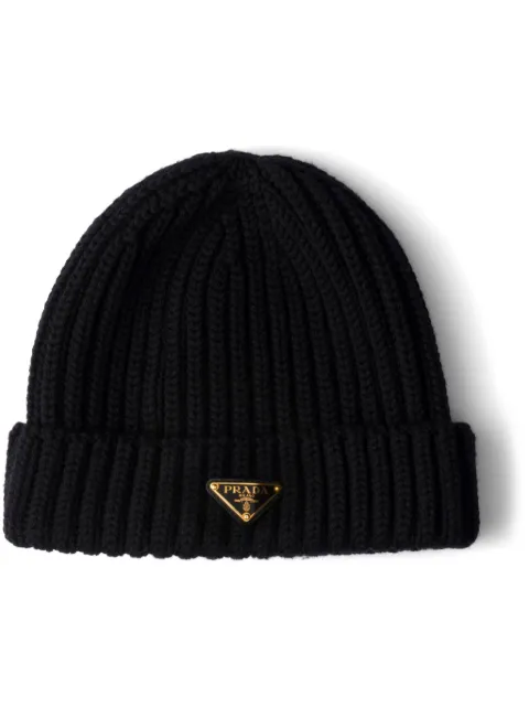 Prada triangle-logo ribbed beanie Black 1HC3902DZL