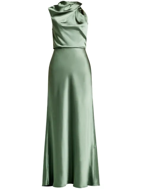 Amsale satin draped-neck maxi dress Green P723S