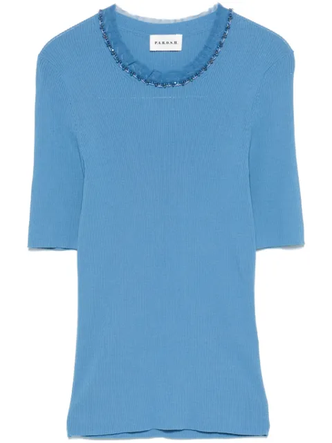 P.A.R.O.S.H. bead-embellished T-shirt Blue D540843RCIPRIA25