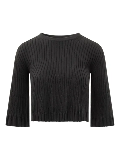 LouLou de Saison Ammi ribbed bell-sleeve knitted top Black AMMI