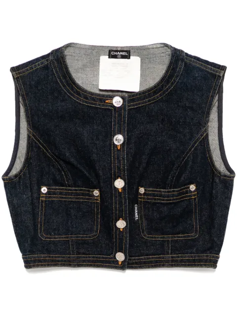 CHANEL Pre-Owned 1990-2000s Sleeveless Vest Denim Jacket Blue 042446833V732P06833V0473296