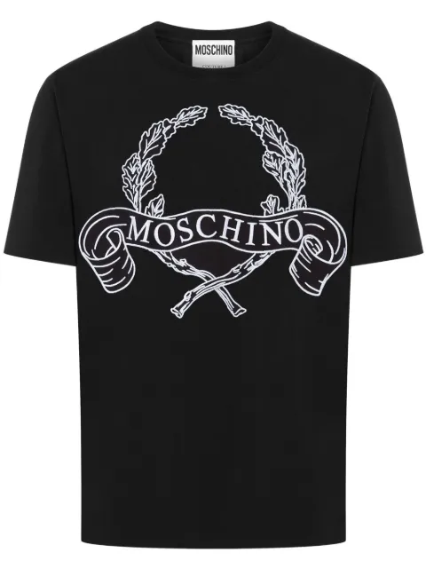Moschino Laurel Crown-embroidered jersey T-shirt Black A07220241