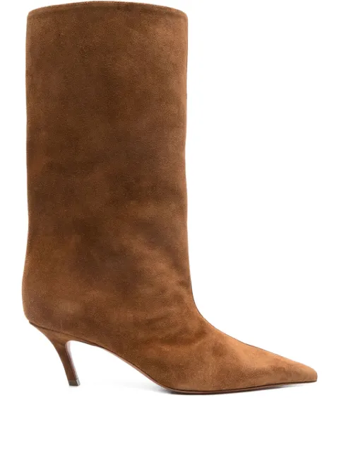 Amina Muaddi 60mm Fiona suede pointed-toe knee-high boots Brown 12S357143FIO