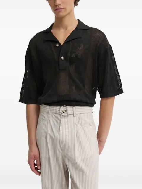 Nanushka graphic-pattern mesh polo shirt Black NM24PFSH01799