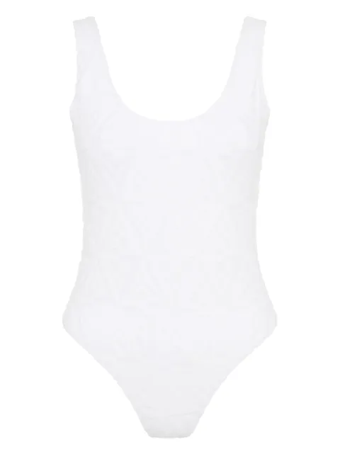 Let's Swim jacquard-shark towlling swimsuit White LSW008TSS