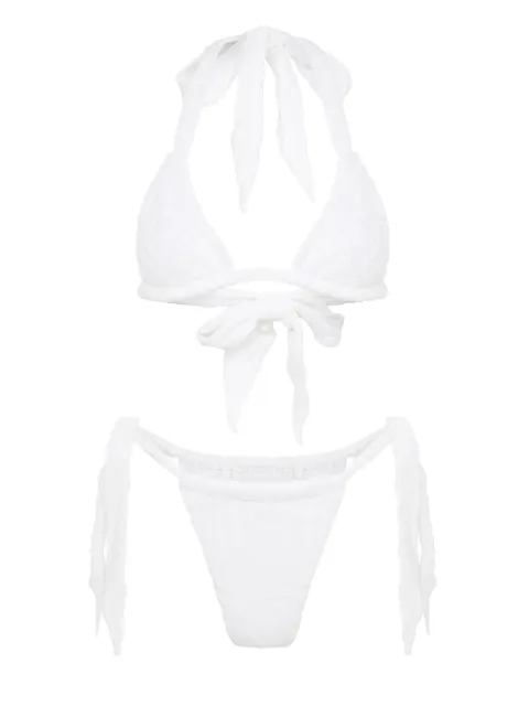 Let's Swim tie-fastening shark-jacquard bikini bottoms White LSW002TOWBKBTM