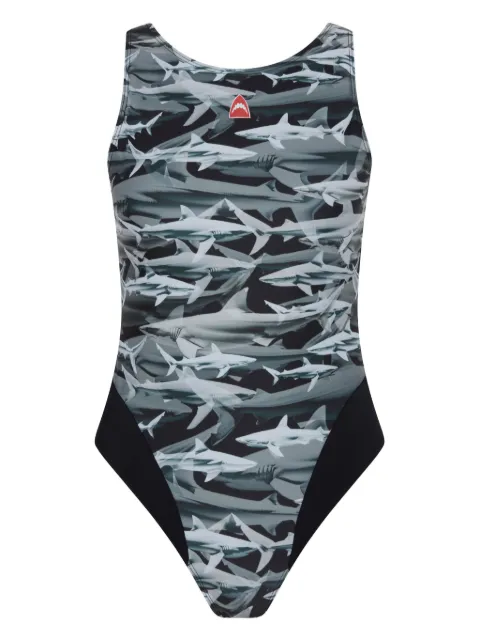 Let's Swim Shark-print open back swimsuit Grey LSW011SS