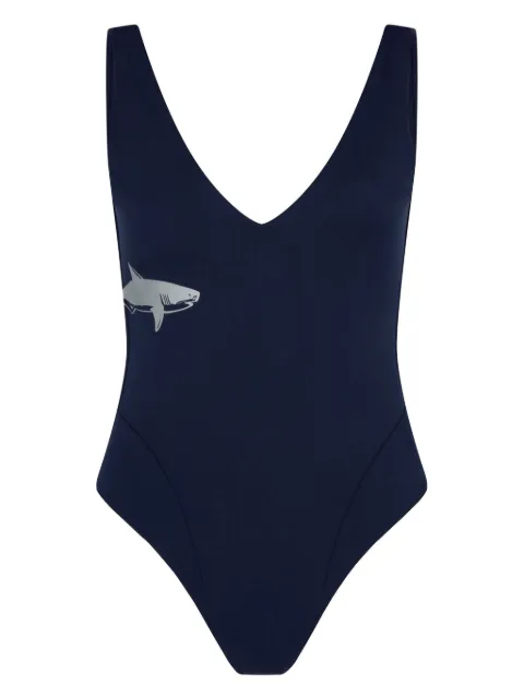 Let's Swim plunging V-neck shark-print swimsuit Blue LSW019SS