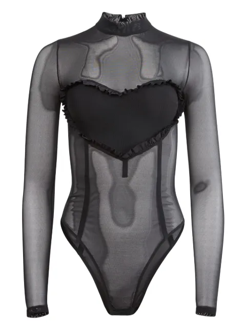 Fleur Du Mal Mesh Ruffle Heart bodysuit Black BS04570100