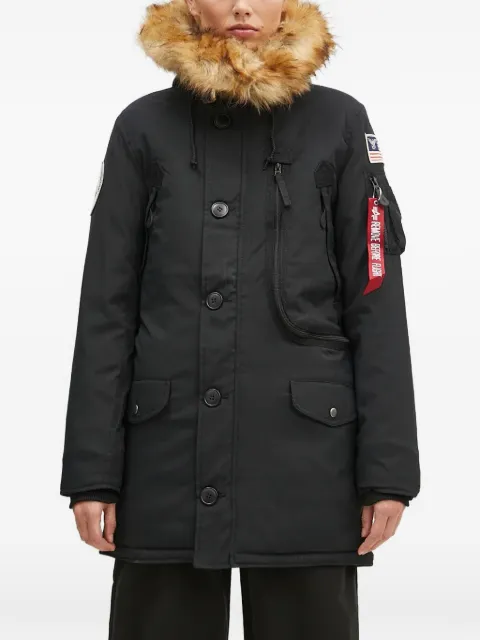 Alpha Industries fur-trim patch-detail coat Black 123002