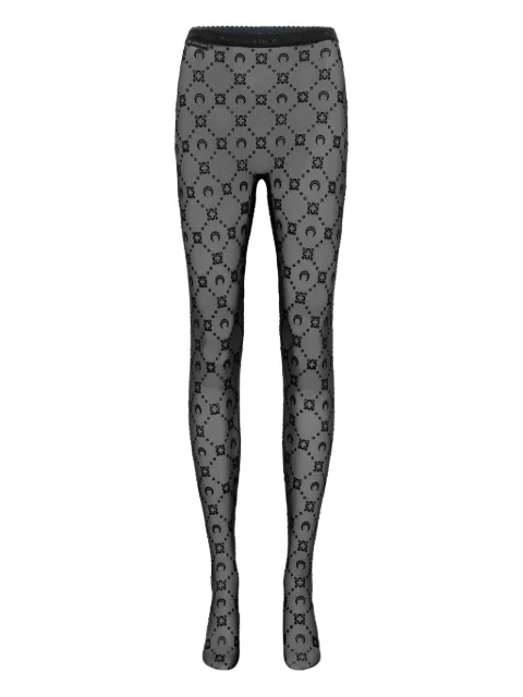 Marine Serre moonogram mesh flock tights Black WUW034ACJER0005