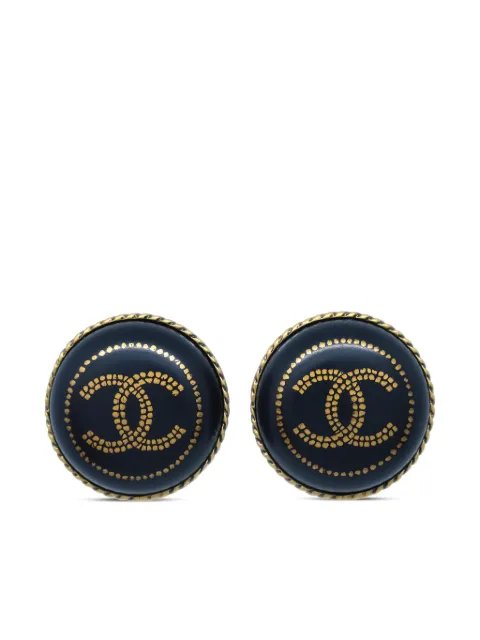 CHANEL Pre-Owned 2000 CC-button clip-on earrings Black ER00A