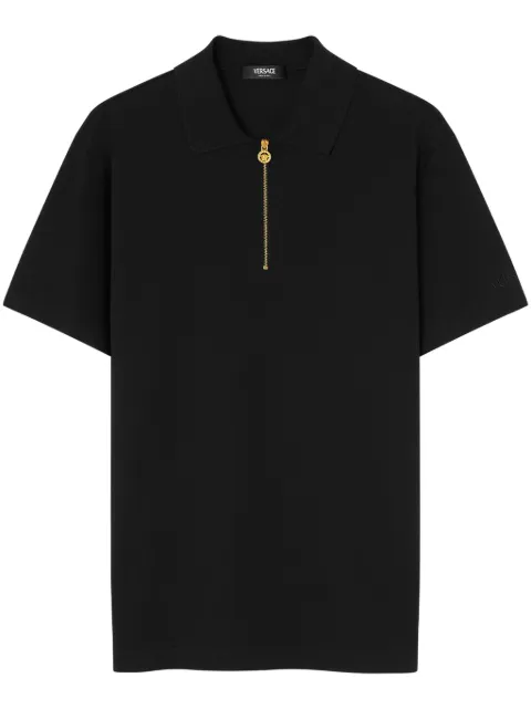 Versace embroidered cotton-piqué half-zip polo Black 10188481A13492