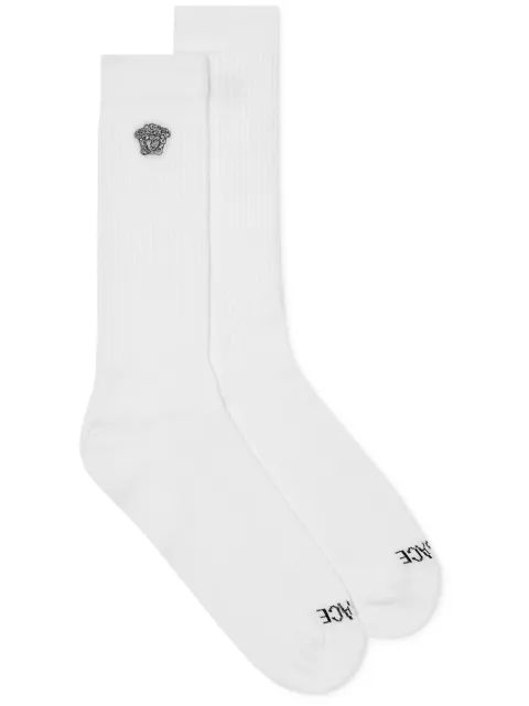 Versace Medusa-embroidered ribbed socks White 10088351A13105