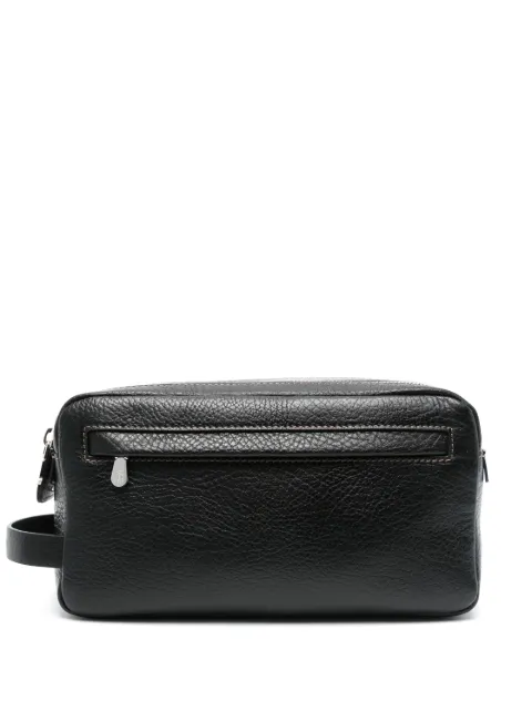 Brunello Cucinelli double zipper leather wash bag Black MWZIBU334C101