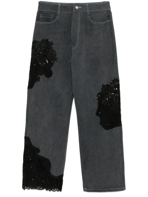 Collina Strada lace panels straight-leg jeans Grey XX6022
