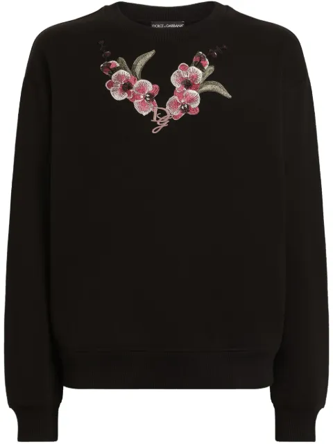 Dolce & Gabbana Orchid embroidered sweatshirt Black G9AHSZG7O5G