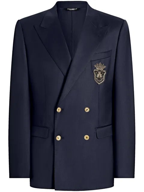 Dolce & Gabbana Double-breasted jacket with patch Blue G2TJ8ZFUBFA