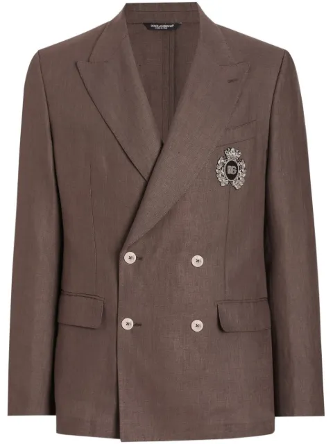 Dolce & Gabbana crest-appliqué blazer Brown G2TJ2ZFU4LF