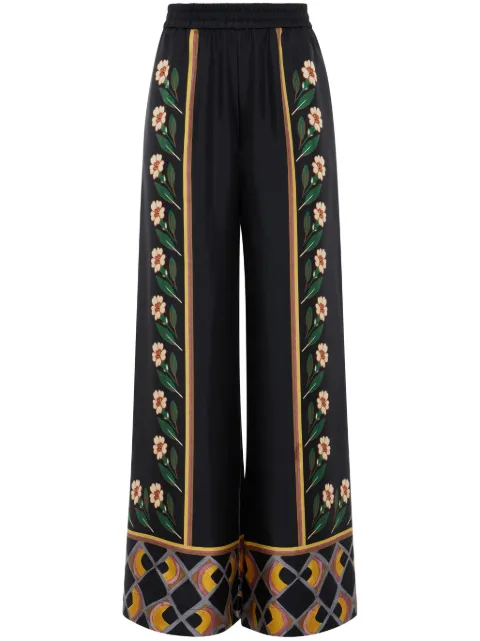 La DoubleJ floral-print palazzo trousers Black TRO0026SIL001DAZ01BL01