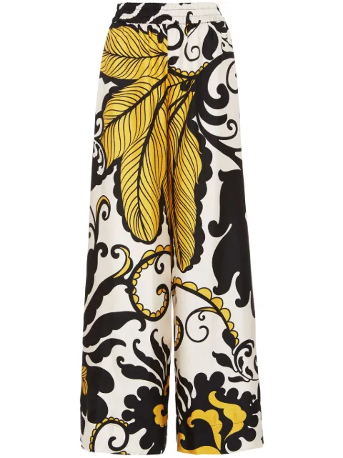 La DoubleJ Marea-print palazzo trousers Black TRO0003SIL001MRE01BL03