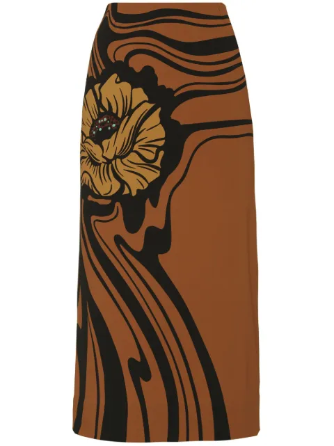 La DoubleJ floral-print pencil skirt Brown SKI0022VIS011PFI06BR02