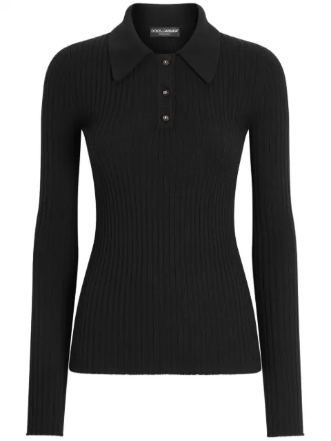 Dolce & Gabbana DNA ribbed-knit polo shirt Black FXZ17TJCVXG