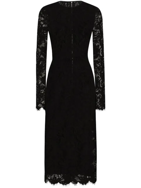 Dolce & Gabbana flared calf-length floral lace dress with contrasting lining Black F6JSLTILMBJ