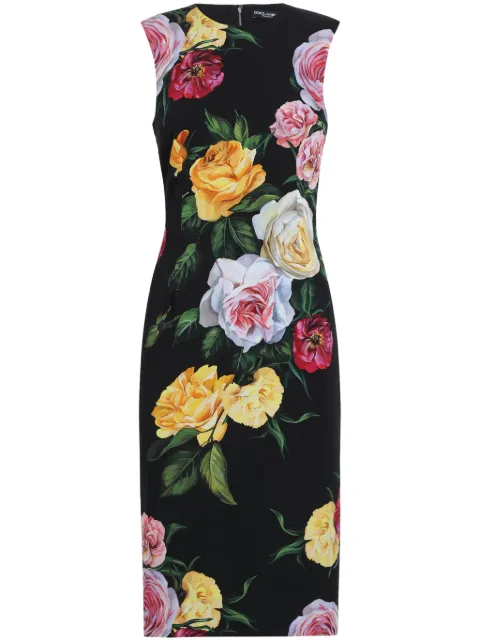 Dolce & Gabbana floral-print midi dress Black F6TMSTFSA7B