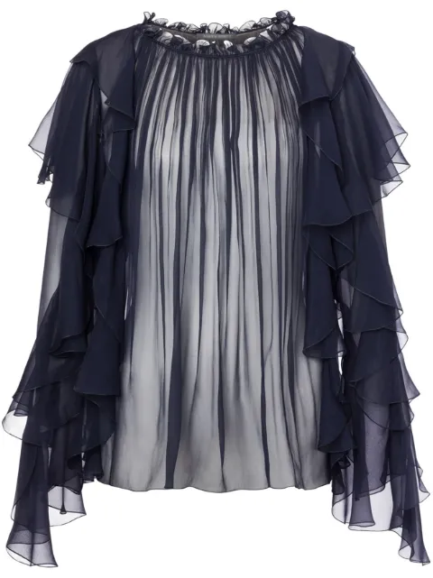 Alberta Ferretti ruffle-detail silk blouse Blue AEF251U02051614
