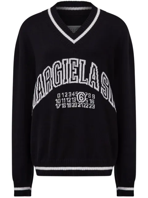 MM6 Maison Margiela logo-knit v-neck jumper Black S52HN0009M13085