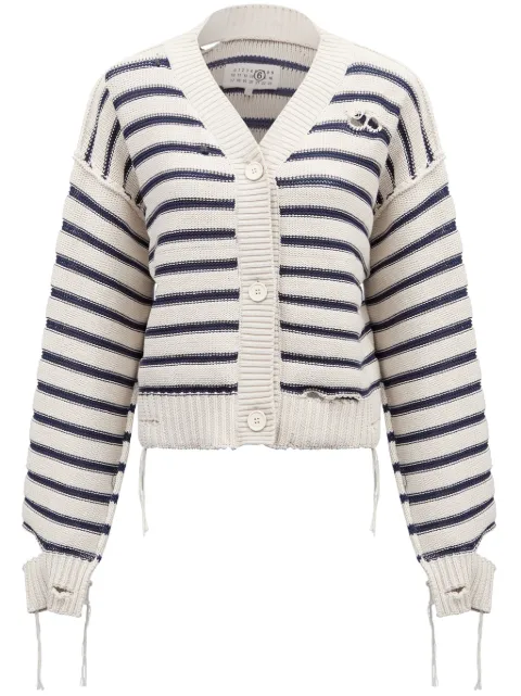 MM6 Maison Margiela striped cotton knit cardigan White S52HP0025M13080