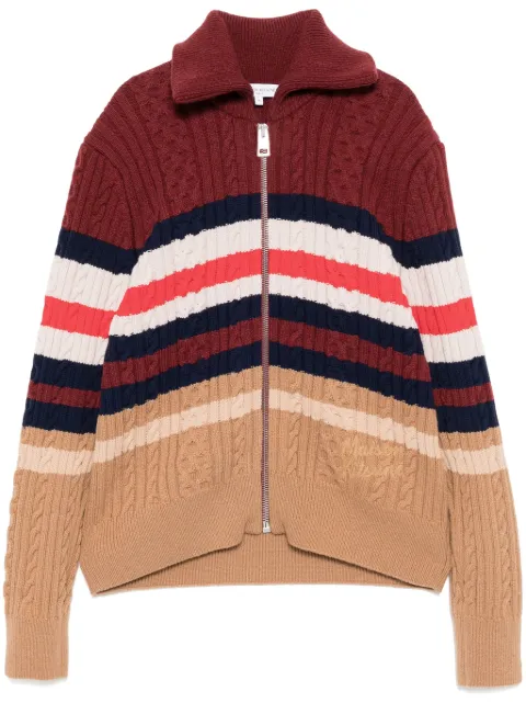 Maison Kitsuné striped cable zipped cardigan Red NW00506KH00010031