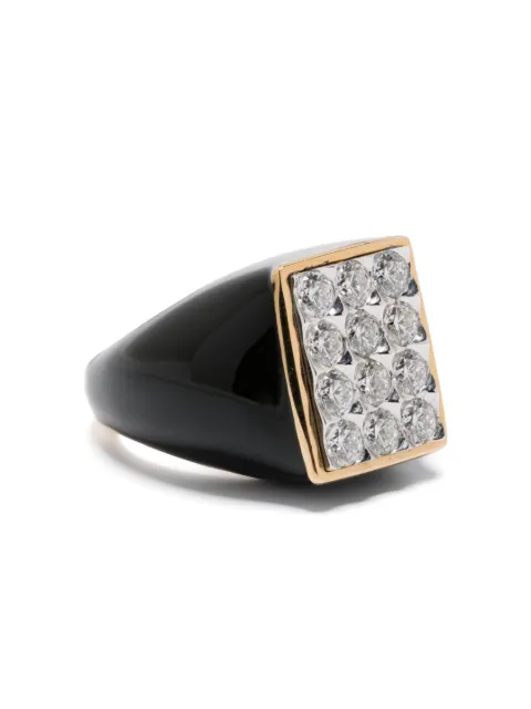 Ilaria Icardi 18CT yellow gold Tuxedo diamond signet ring Black OGN81