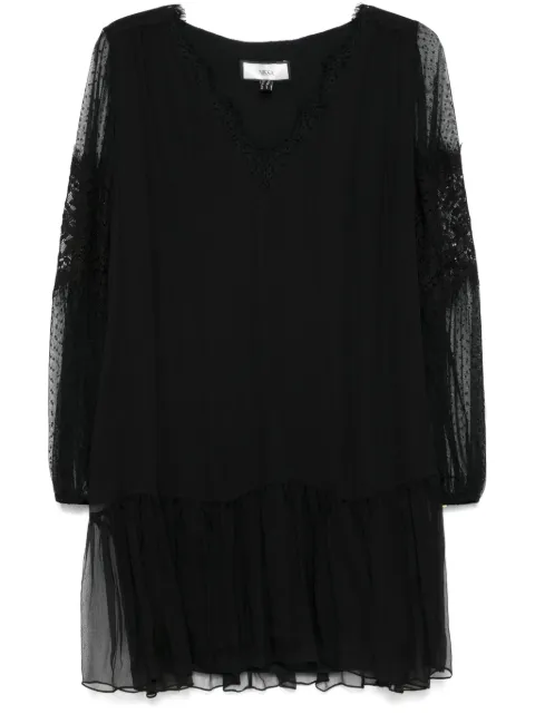 NISSA semi sheer-sleeve mini dress Black RC15475BLACK