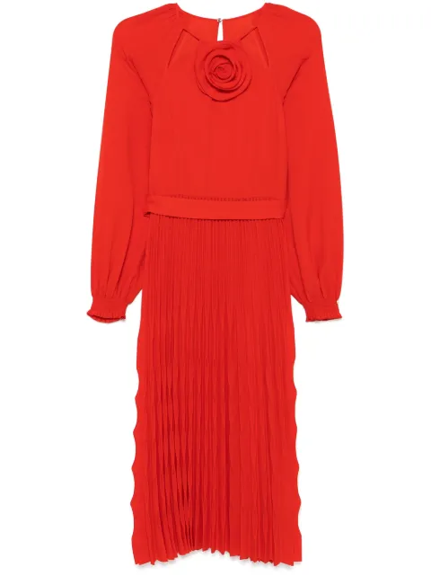 NISSA floral-detail pleated midi dress Red RS15331