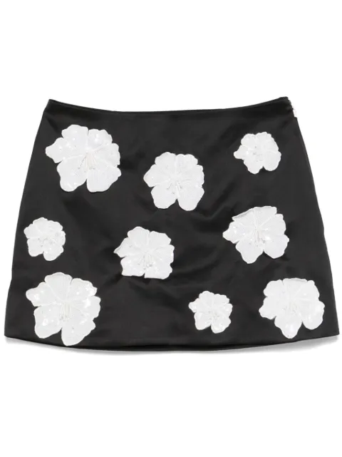 ROTATE BIRGER CHRISTENSEN floral-appliqué satin mini skirt Black 113238100