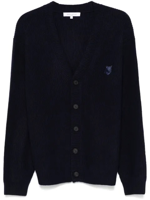 Maison Kitsuné Bold Fox Head ribbed cardigan Blue NM00501KT1093