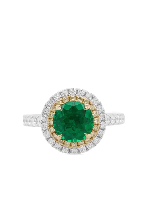 HYT Jewelry 18k white gold diamond and emerald ring White R753HR