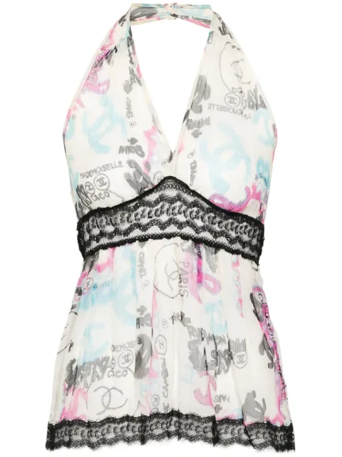 CHANEL Pre-Owned Chanel Graffiti Line Silk Top White CSAN8200R