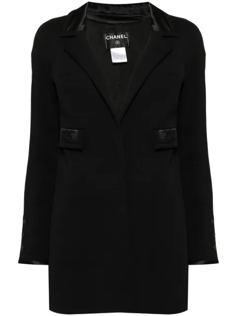 CHANEL Pre-Owned 2007 contrasting-fabric trim single-breasted blazer Black 07AP31312W0394394305